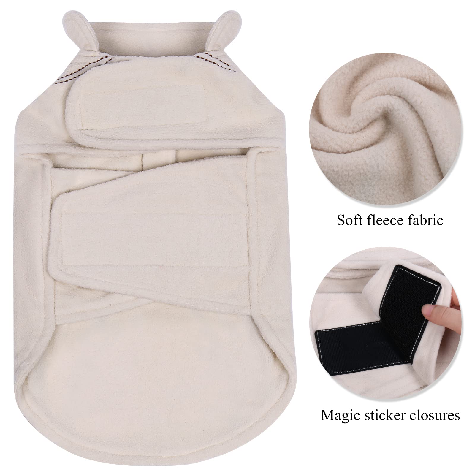 Vivaglory Dog Fleece Coat Warm Jacket With Hook And Loop Fastener, Easy To Take On And Off, Winter Vest Sweater For Small Medium Large Dogs Puppy Windproof Clothes For Cold Weather, Beige, M