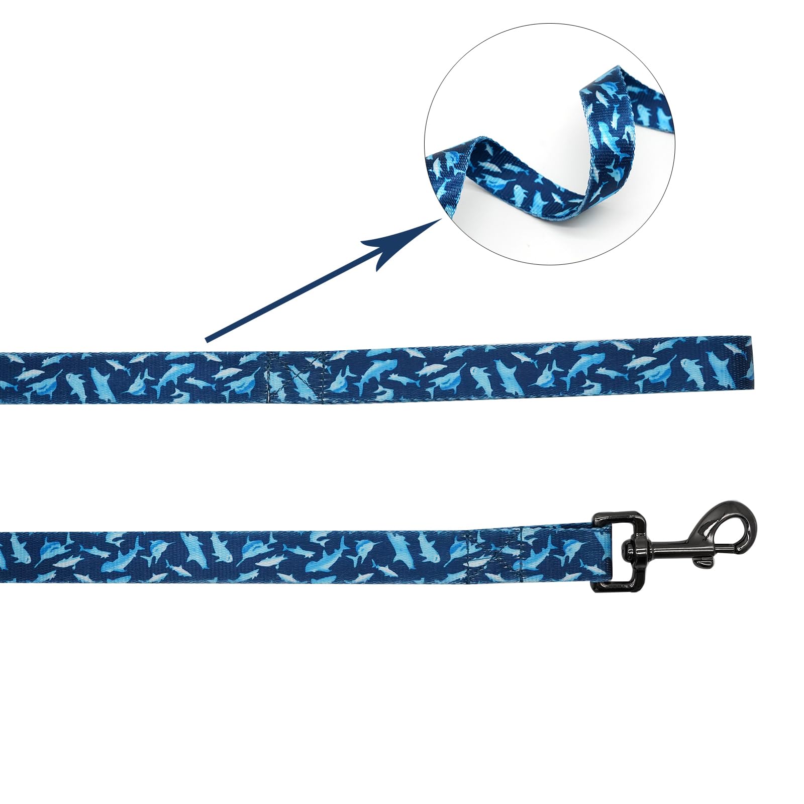 Elegant Little Tail Dog Collar With Leash, Shark Print Pet Collar Leash Adjustable Collar For Small Medium Large Dogs Soft Puppy
