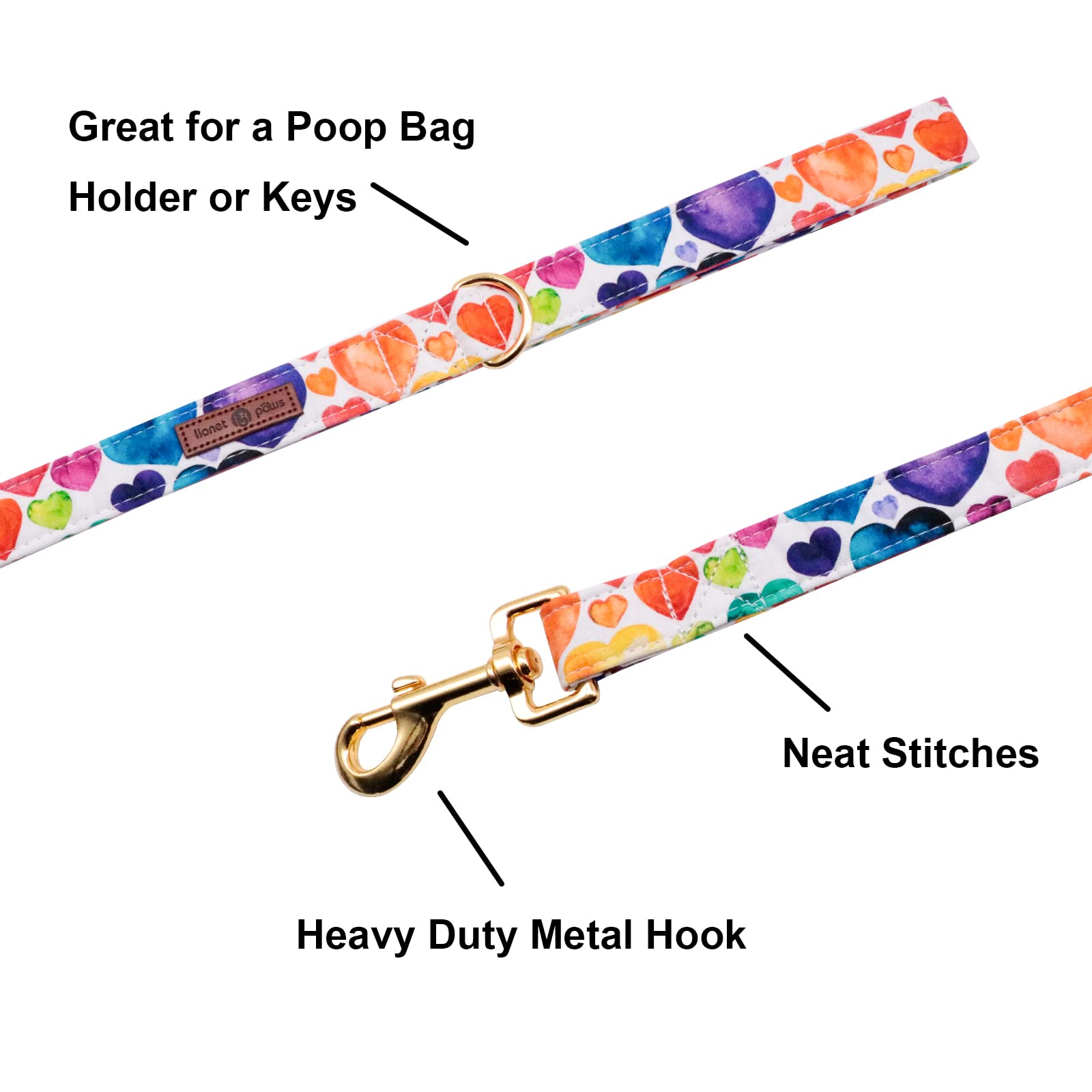 Lionet Paws Valentine 'S Day Dog Leash Matching Dog Collar For Small Medium Large Dog