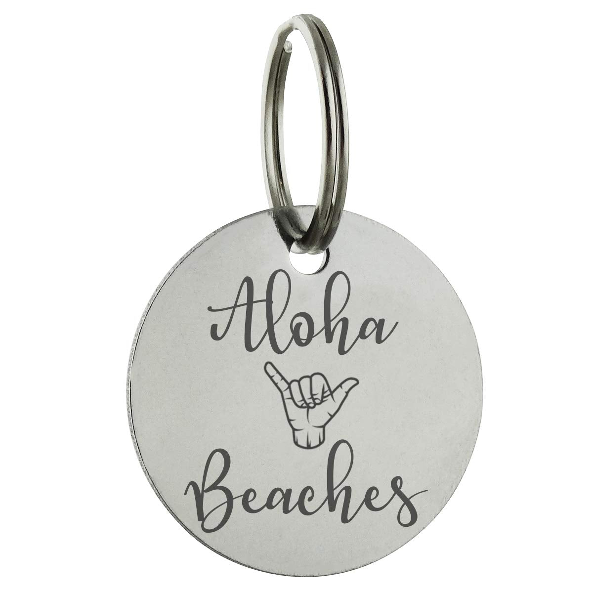 Aloha Beaches With Hang Loose Symbol Personalized Pet Id Tag - 30Mm Double Sided Laser Engraved For Dog Or Cat