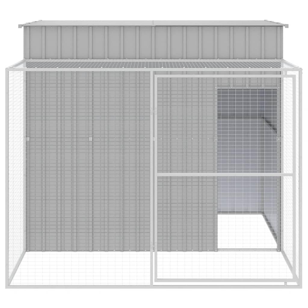 vidaXL Dog House, Dog Kennel with Run, Dog Cage with Lockable Door and Latch, Pet House for Small Animals, Light Grey Galvanised Steel
