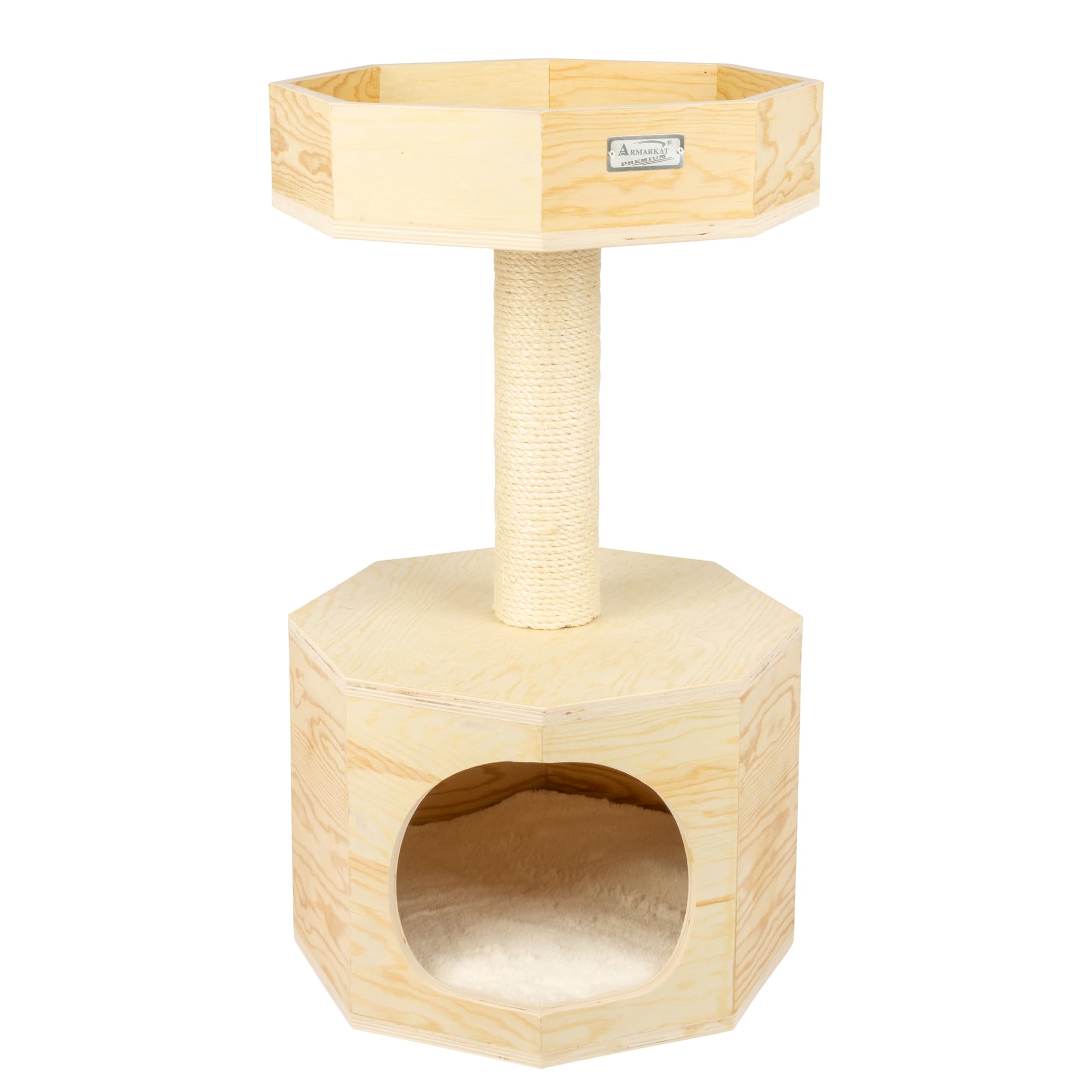 Armarkat Solid Wood Sturdy Cat Tree Condo House Furniture with Cushion S2906, Tan, 2 Levels