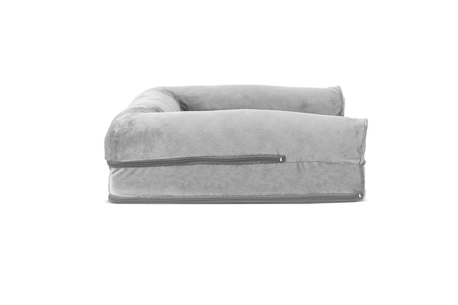 Furhaven Orthopedic Dog Bed for Medium/Small Dogs w/ Removable Bolsters & Washable Cover, For Dogs Up to 35 lbs - Faux Fur & Vel