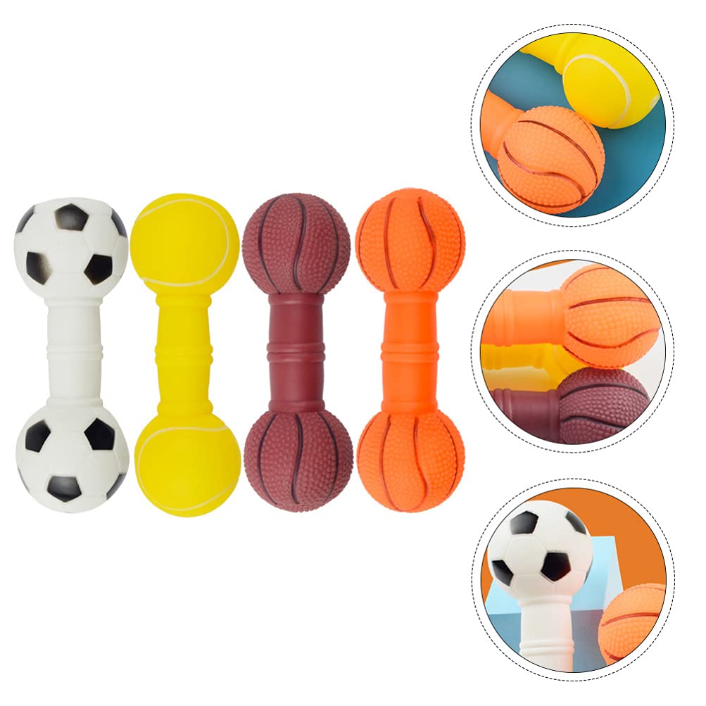 Squeakers 4Pcs Pet Dog Puppy Chewing Toy Vinyl Barbell Chew Toy Squeaky Stick Interactive Pet Teething Molars Teeth Cleaning Toy For Small Dogs Aggressive Chewers Puppy Toys