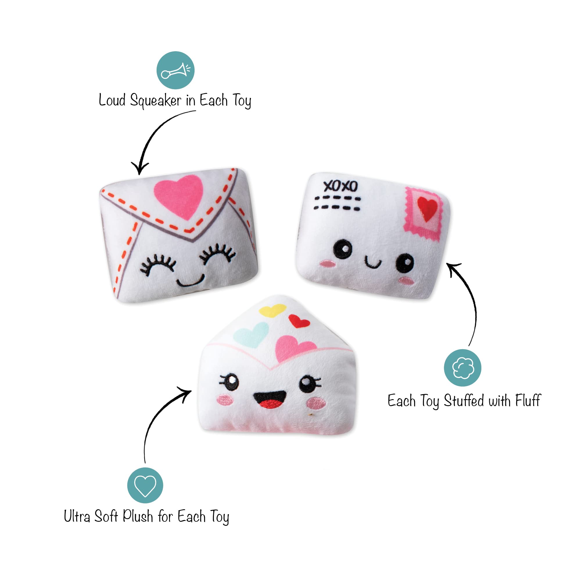 Fringe Studio Plush Dog Toy, 3 Pieces Set, Sealed With A Kiss, Pet Shop Collection (289534)