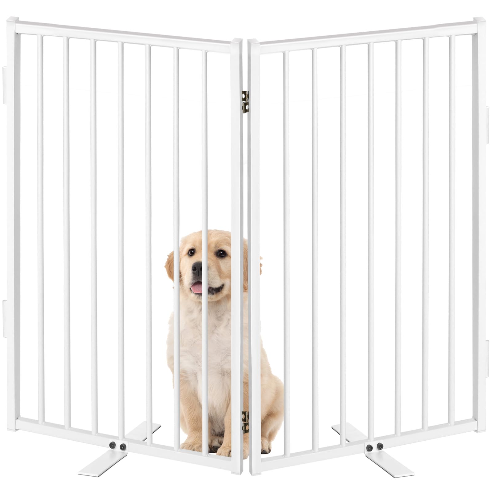 Metal Freestanding Dog Gates with Door for Outdoor Indoor,40'' Extra Wide 36'' Tall Free Standing Dog Gate for Doorways,Large Op