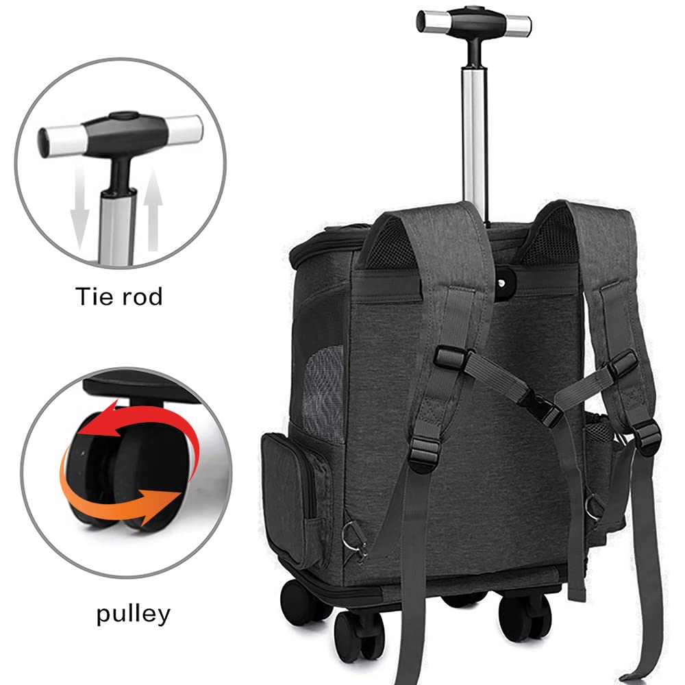 Wheeled Pet Carrier Backpack Pet Stroller, Travel Carrier, Car Seat For Small Dogs Cats Puppies, Comfort Cat Backpack Removable
