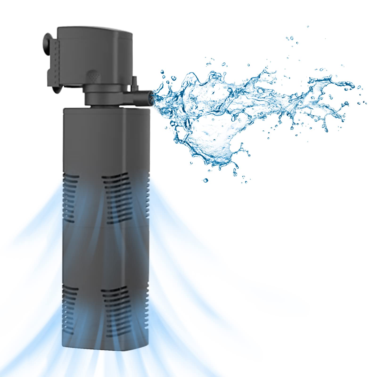 TARARIUM Fish Tank Filter Small Pond Filter for 100-200 Gal. Tank Crystal 420GPH Biochemical Filtration Powerful Submersible Wat