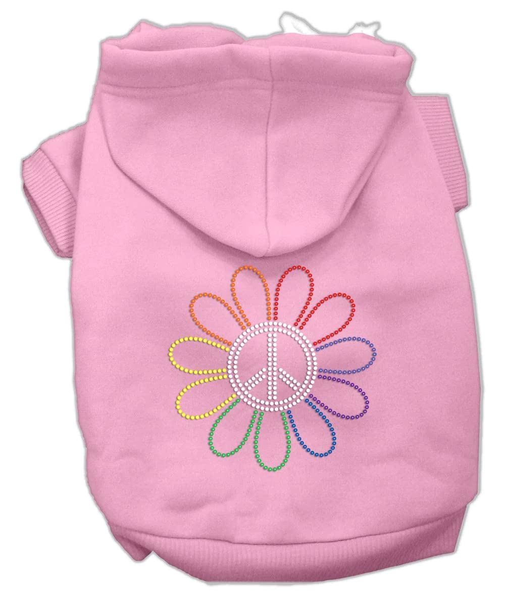 Mirage Pet Products Rhinestone Rainbow Flower Peace Sign Hoodie, Size 14, Pink