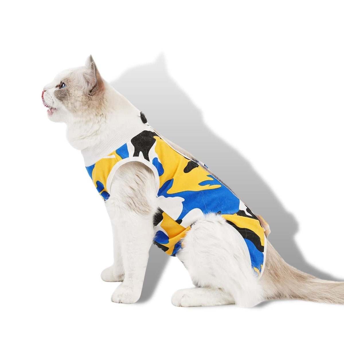 Torjoy Cat Surgical Recovery Suit, Abdominal Wounds Cone E-Collar Alternative Anti-Licking Or Skin Diseases Pet Surgical Recovery Pajama Suit, Soft Fabric Onesies For Cats (S, Blue)