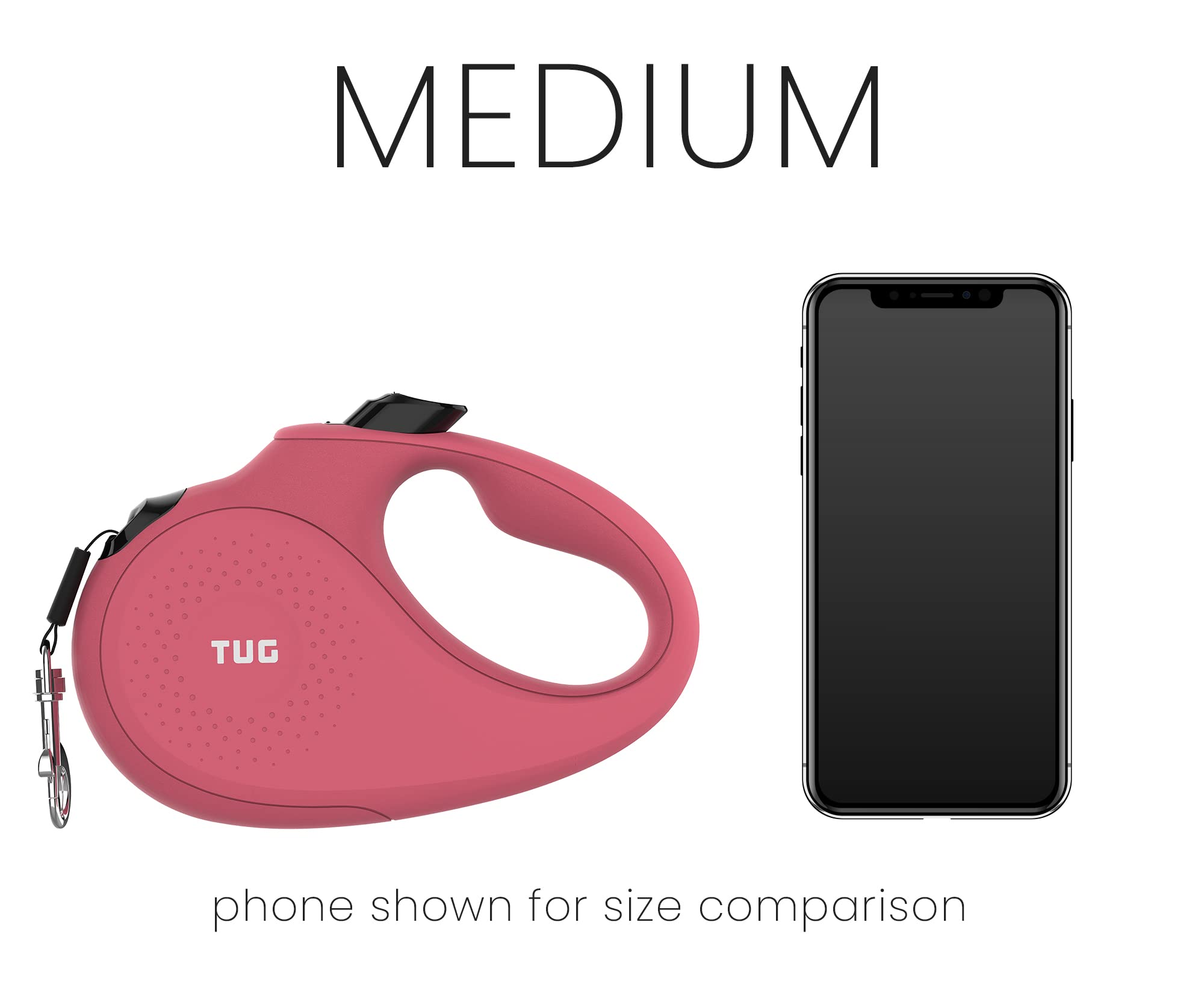 Tug Monochrome 360 Tangle-Free Retractable Dog Leash | 16 Ft Strong Nylon Tape (Medium, Pink)