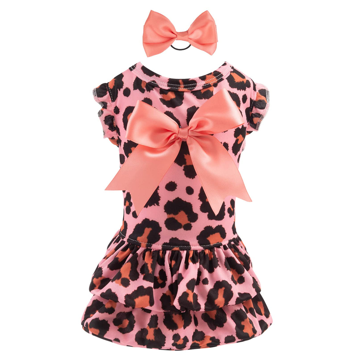 Cutebone Dog Velvet Dress Pink Leopard Puppy Skirt Costume Pet Outfit Cat Clothes With Bow Hair Rope Valentine'S Day Gift Dr23Xxs