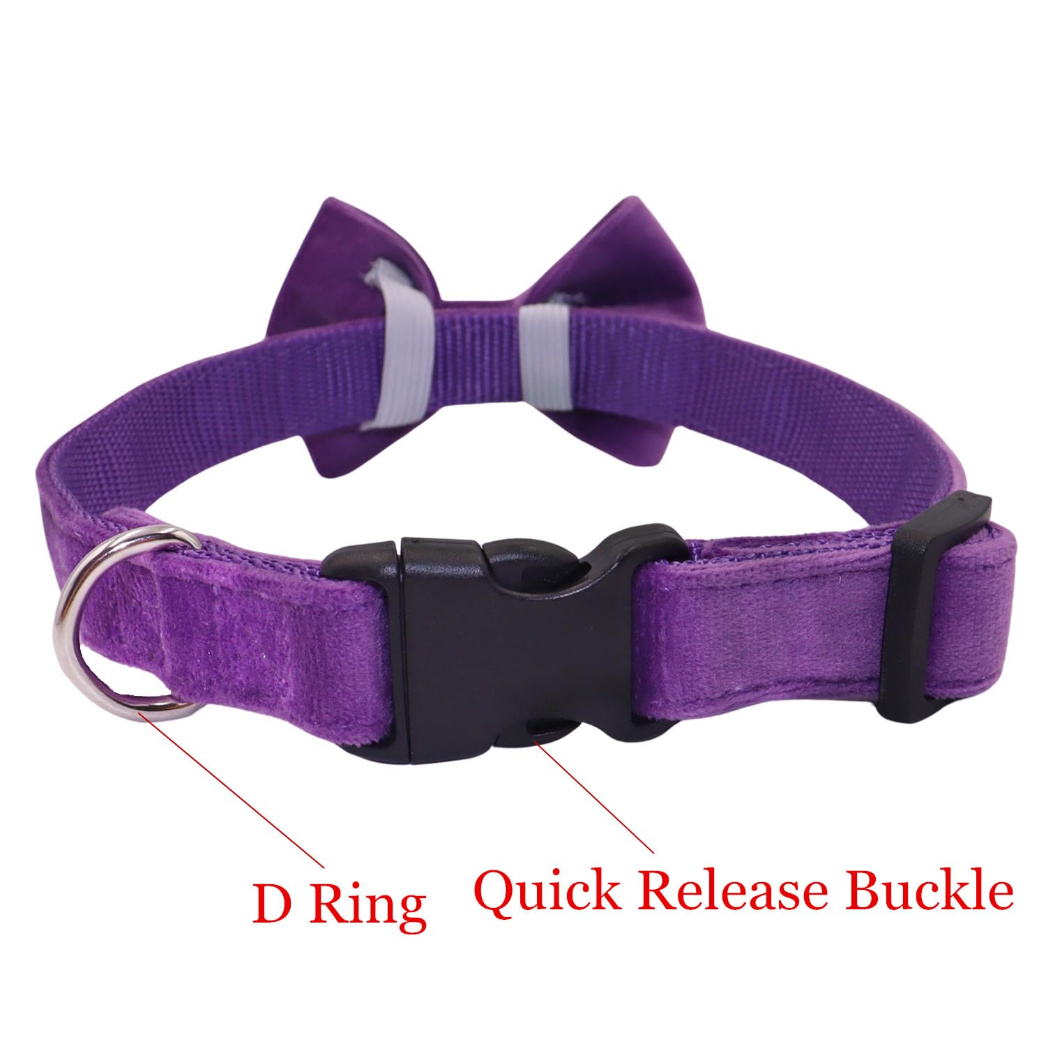 Wdpaws Dog Collar With Bowtie Soft Velvet Material With Quick Release Buckle For Large Dogs (Purple, L)