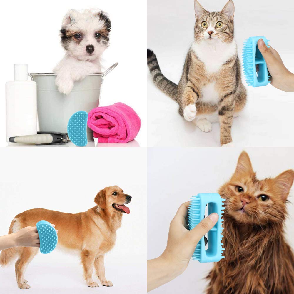 Dog Brush & Cat Brush, Soft Silicone Dog & Cat Grooming Brush, Pet Bath & Massage Brush For Cats And Dogs With Short Or Long Hair, Cat Slicker Shedding Hair Brush Blue