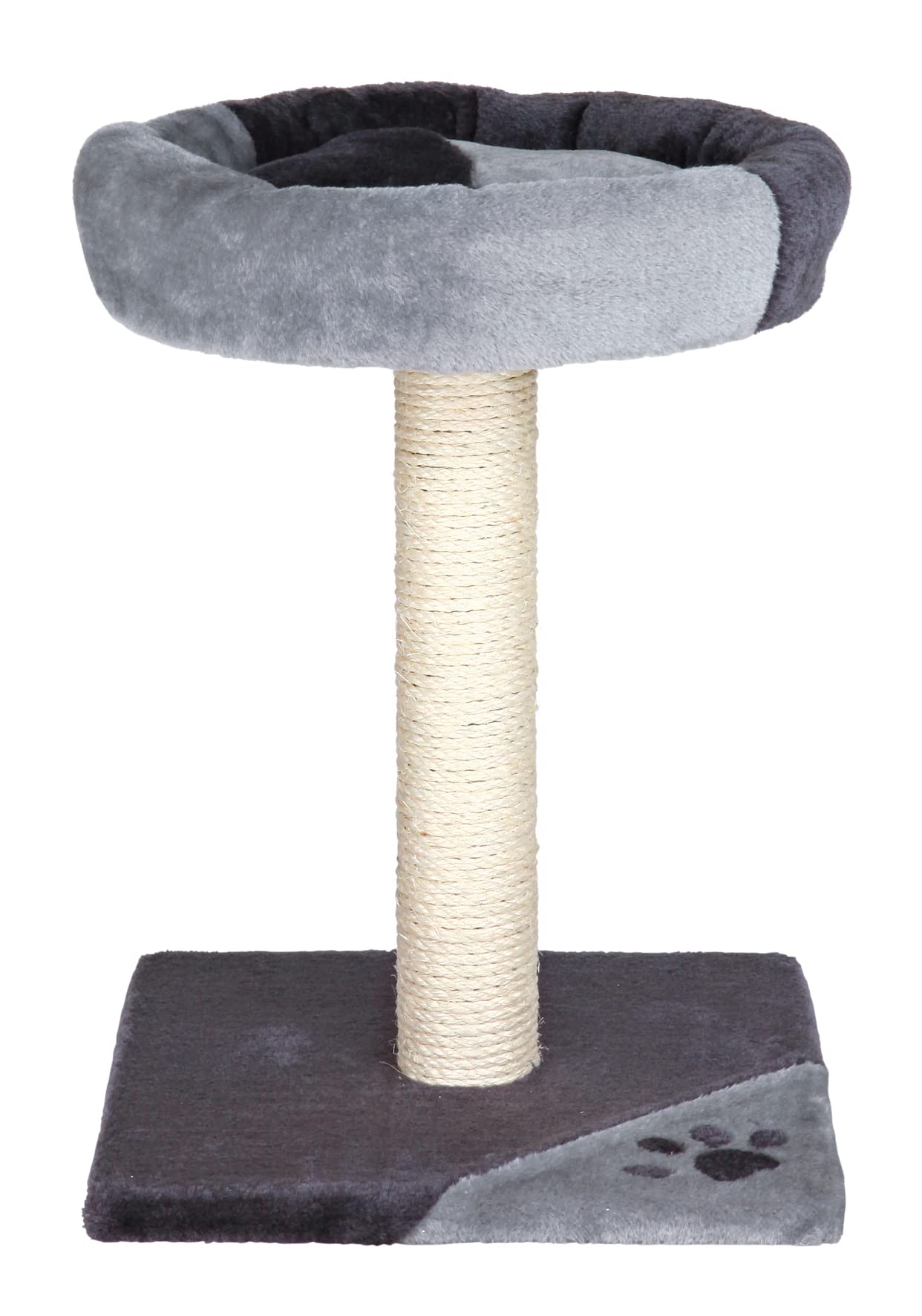 Trixie Tarifa Cat Scratching Post 20.5 Inch - Cat Scratcher With Soft Fabric Covering Base And Durable Sisal Rope - With Padded Platform - In Gray/Black