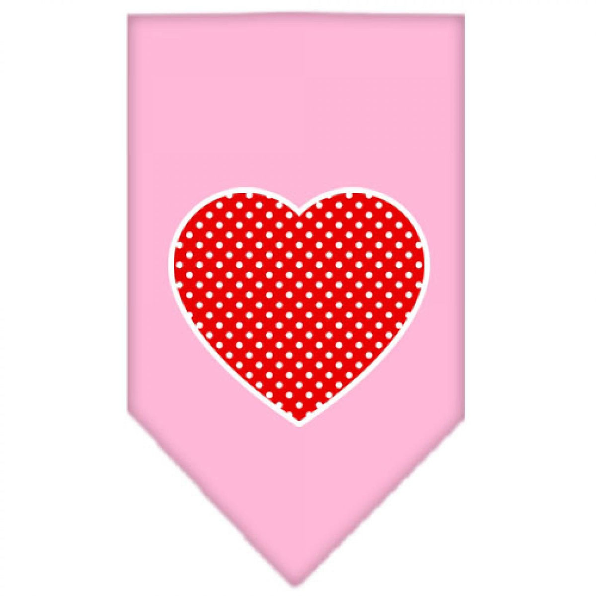 Pet and Dog Bandana Screen Printed, &quot;Red Swiss Dot Heart&quot; Light Pink Large