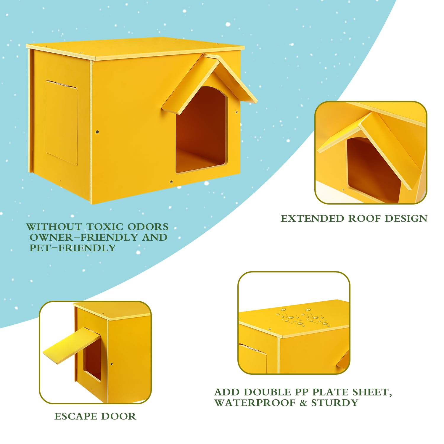 Felmis Outdoor Cat House, Yellow Feral Cat Shelter, Waterproof Stray Cat Outdoor Indoor Pet House For Small Animal With Escape D