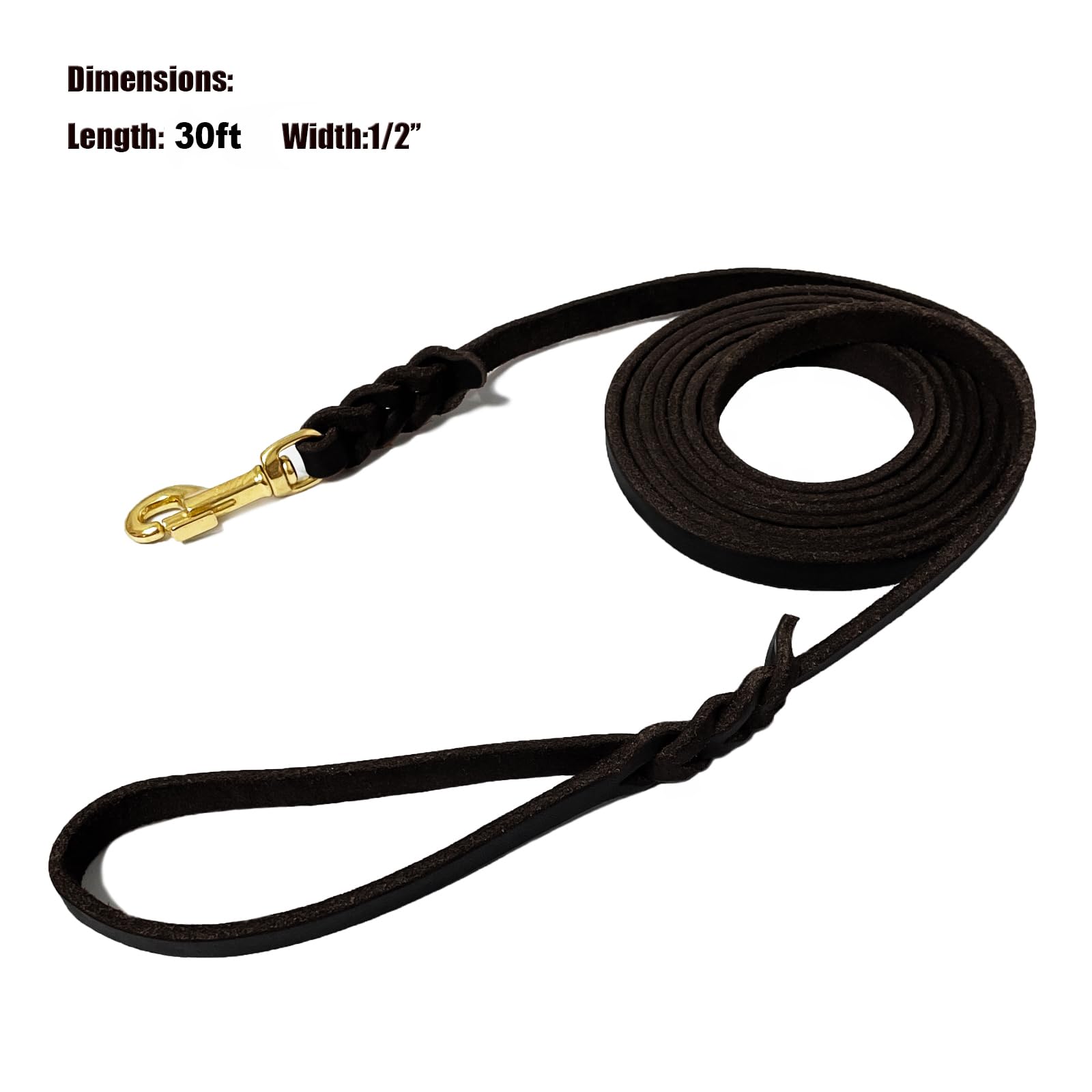 Lwbmg Long Leather Dog Leash 30Ft,Long Line Pet Leashes,Strong Sturdy Genuine Leather Braided Dog Lead, Soft And Comfortable Lea