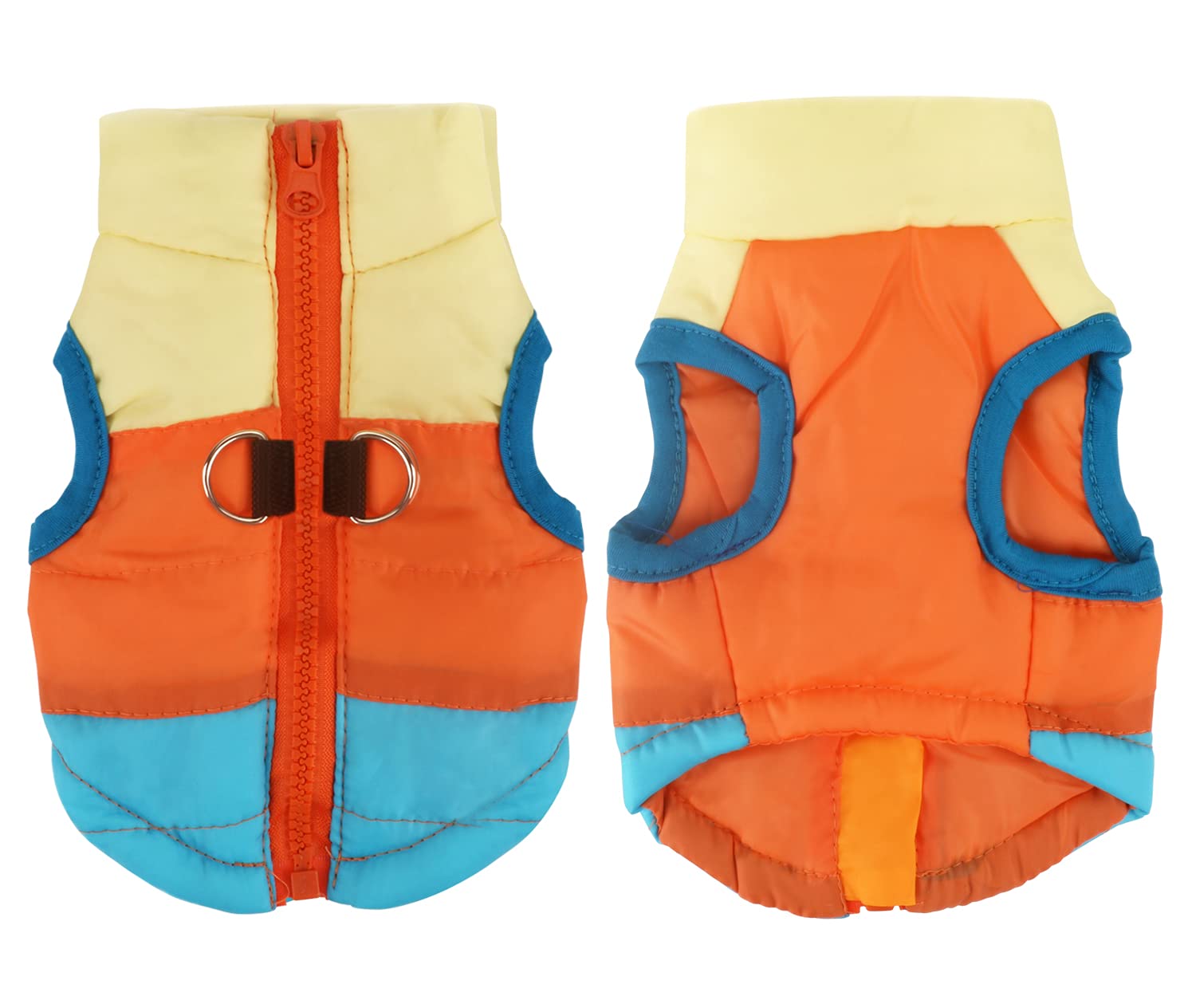 Idepet Pet Dog Cat Coat With Leash Anchor Color Patchwork Padded Puppy Vest Jacket Teddy Chihuahua Costumes Pug Cloth Xs S M L (X-Large, Sky Blue)