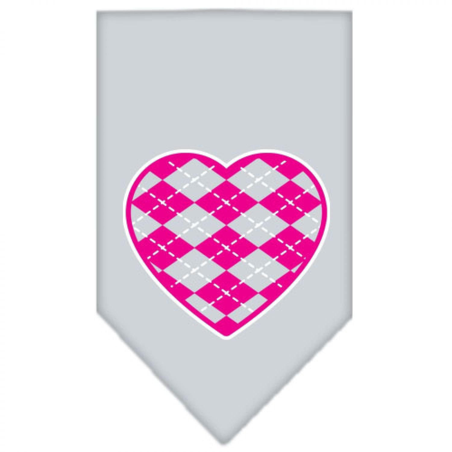 Pet and Dog Bandana Screen Printed, Pink Argyle Heart Grey Large