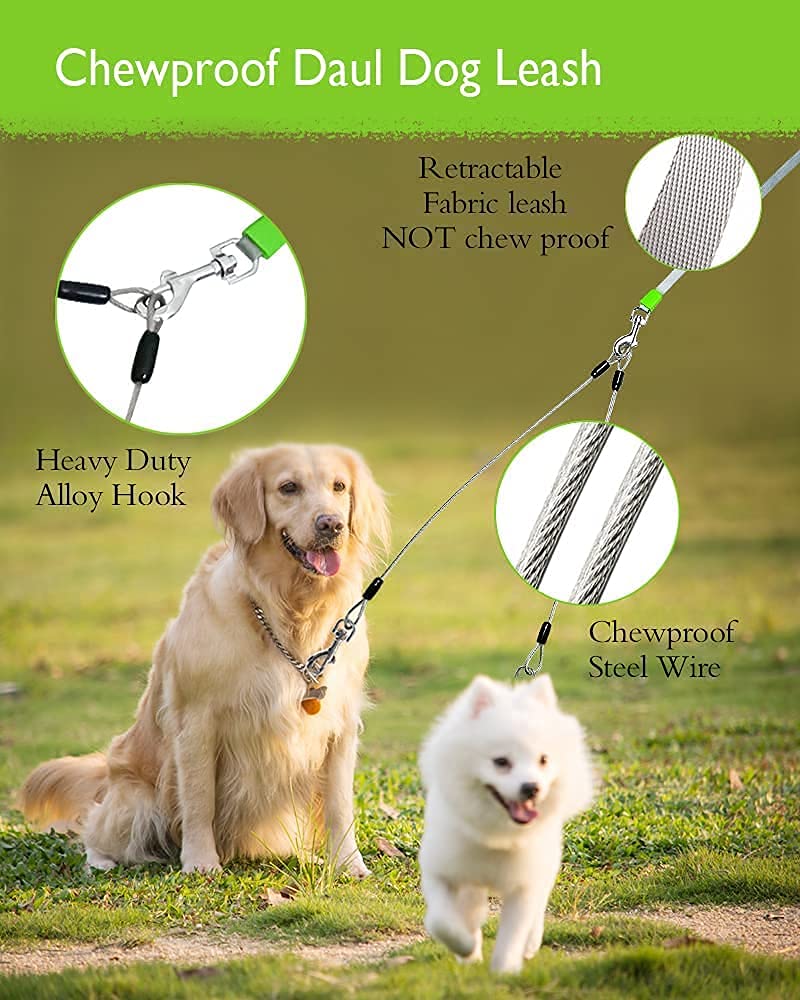 26Ft Chew Proof Retractable Dog Leash With 2 Heavy Duty Anti-Chewing Wire Ropes, 360 Tangle-Free Dog Lead With Anti-Slip Handle