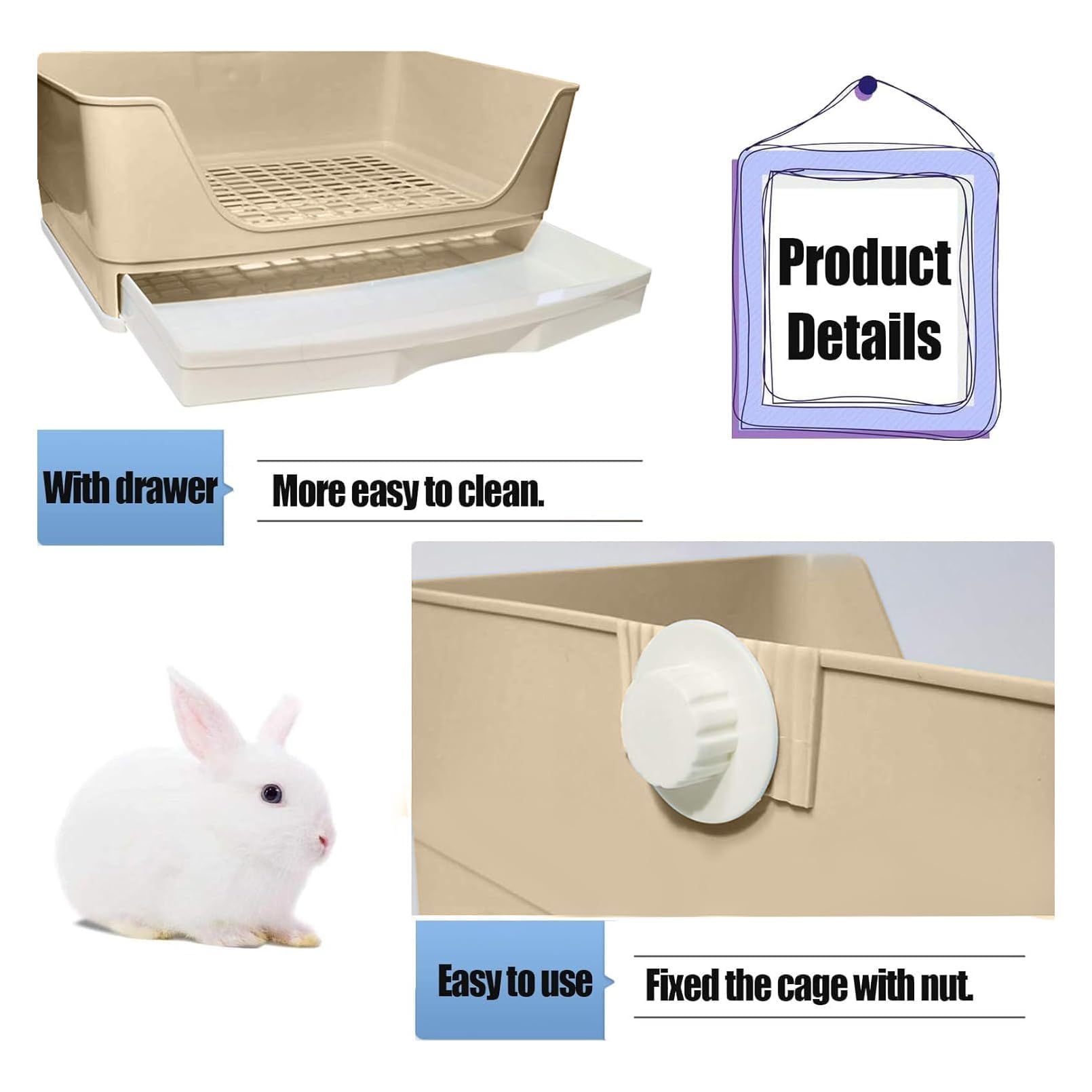 Kathson Large Rabbit Litter Box Trainer, Potty Corner Toilet With Drawer Bigger Pet Pan For Adult Hamster, Guinea Pig, Ferret, Galesaur, Bunny And Other Animals (Brown)