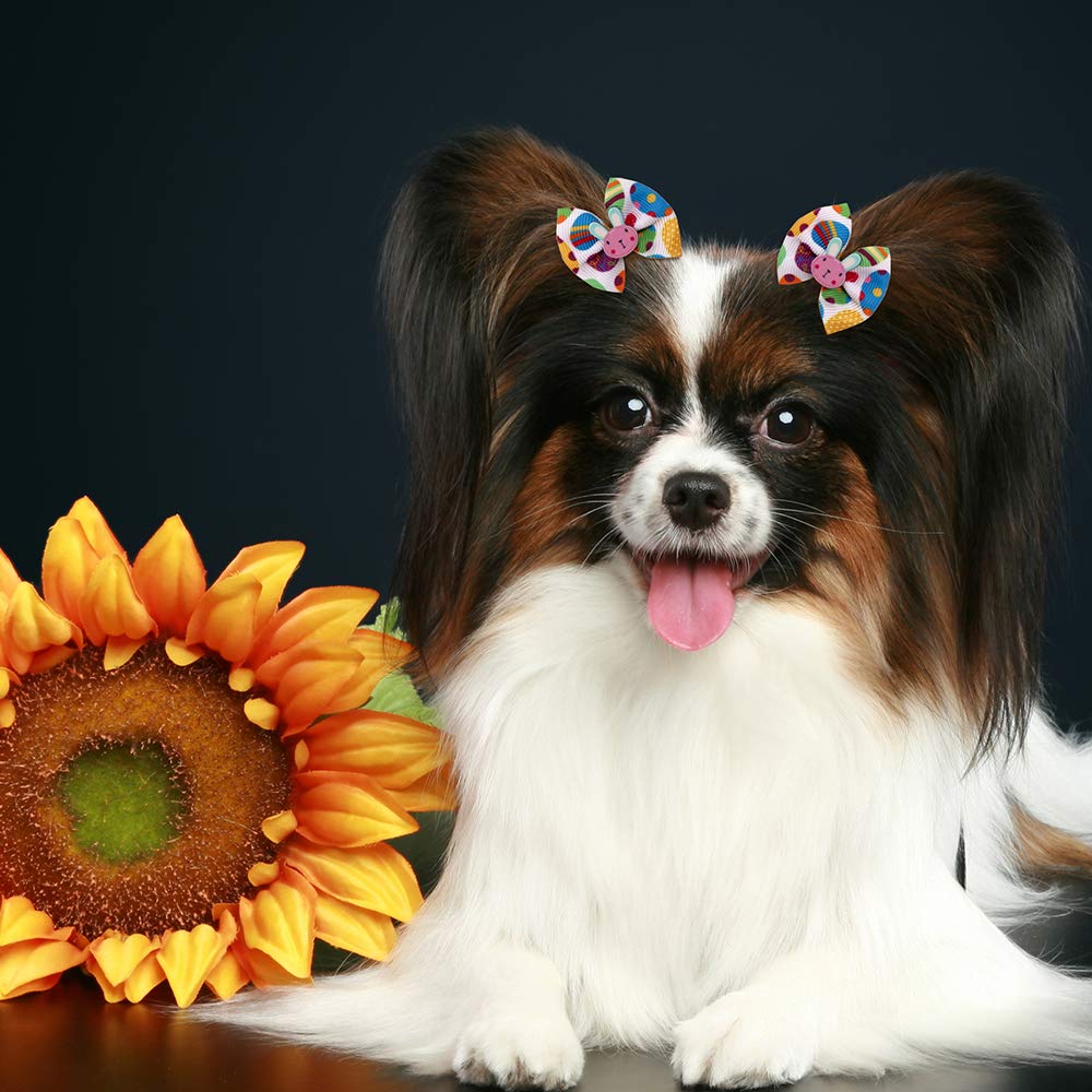 Masue Pets 20Pcs/10Pairs Dog Easter Rhinestone Bows With Rubber Bands, Rabbit Eggs Styles, 1.5 Inches, Multicolor, Cotton/Polyes