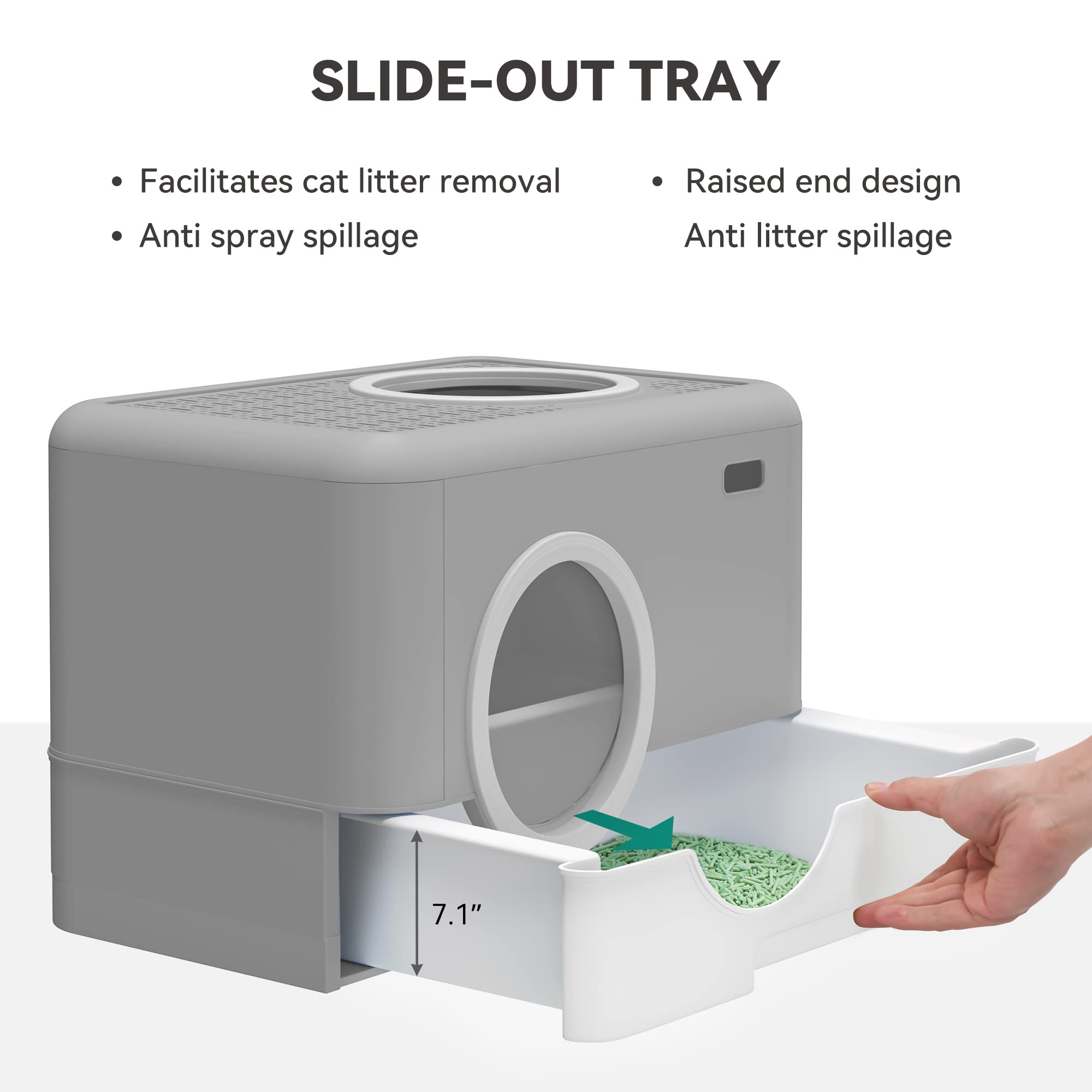 Yitahome Large Enclosed Cat Litter Box With Lid Cover, Hooded Odorless Anti-Splashing Cat Toilet With Drawer Litter Scoop Front Entry Top Exit Door, Easy To Install And Clean