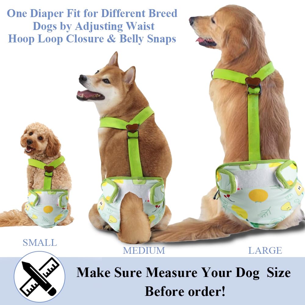 3 Pack Washable Female Dog Diaper With Suspender,Reusable Fixed Doggie Diapers Super Absorbent Leakproof For Small Medium Large