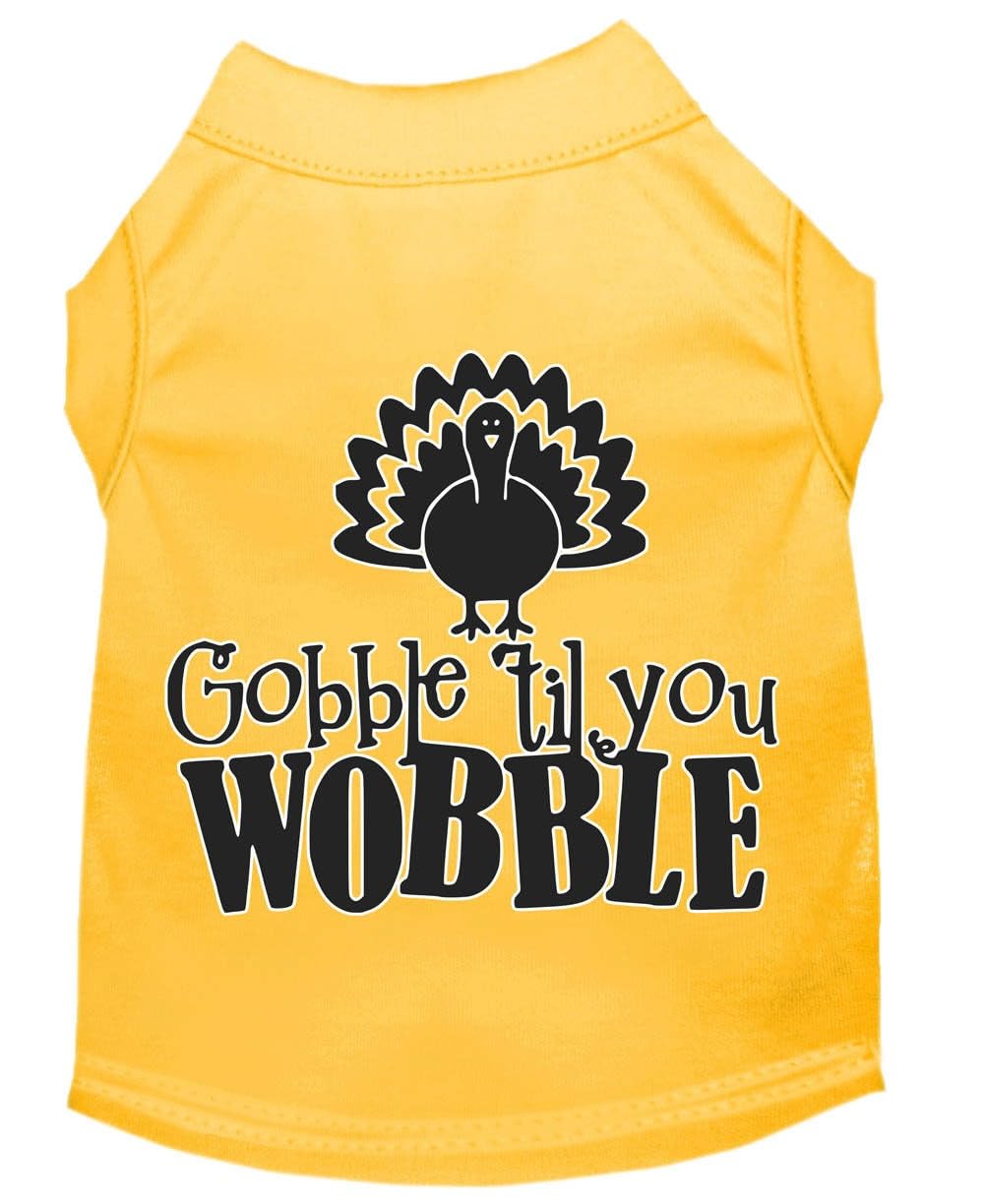 Pet Dog & Cat Shirt Screen Printed, "Gobble Til Ya Wobble" Yellow XL (14-20 lbs.)