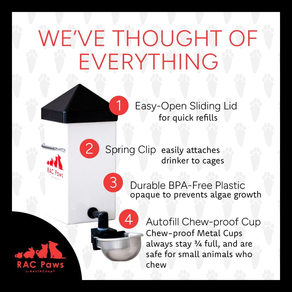 No-Drip 32oz Small Animal Drinking Bottle with Auto-Fill Metal Cup for Small Pet/Bunny/Ferret/Hamster/Guinea Pig/Rabbit/Chinchil