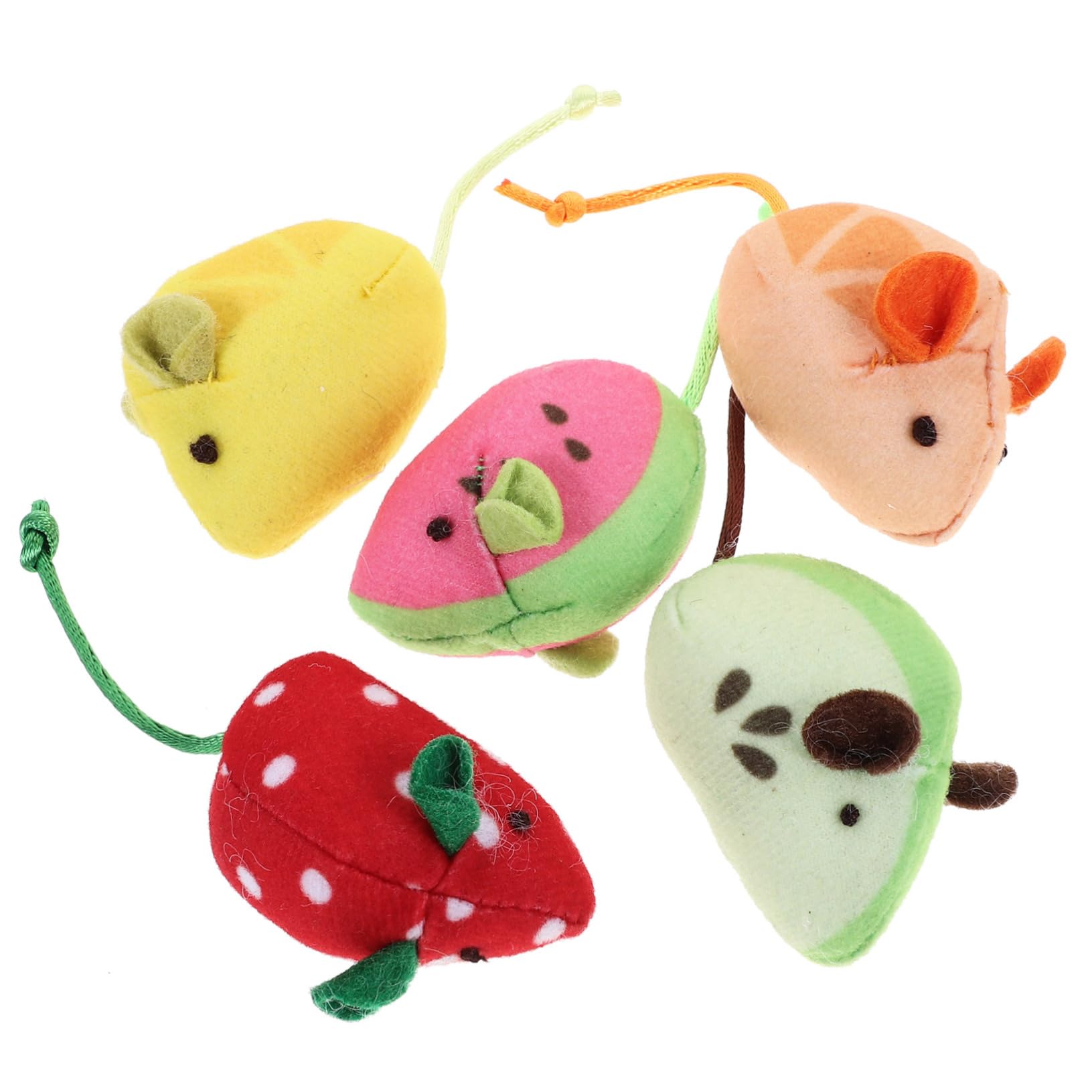 Ganazono 5Pcs Cat Toys Indoor Cats Plush Fruit Mice Interactive Mouse Toys Kitten Chewing Playing Soft Cartoon Mice Cat Biting T