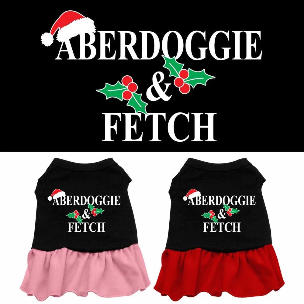 Christmas Pet Dog & Cat Dress Screen Printed, Aberdoggie Christmas Black W/Light Pink 3XL (25-35 lbs.)