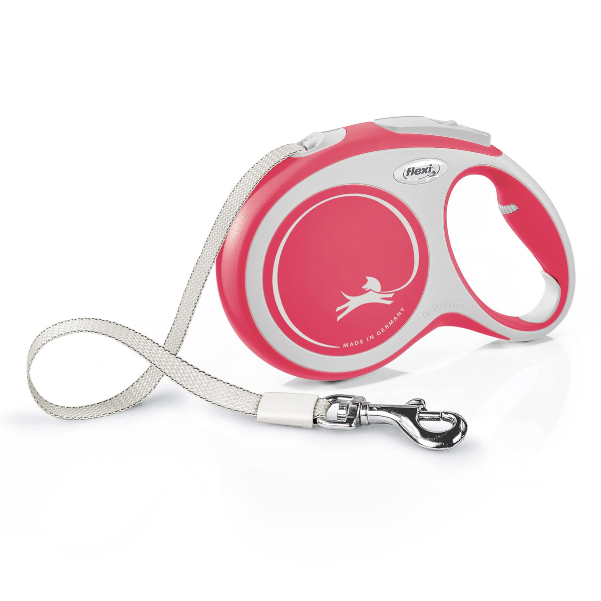 Flexi New Comfort Tape Large 8M Grey & Red Retractable Dog Leash/Lead For Dogs Up To 50Kgs/110Lbs