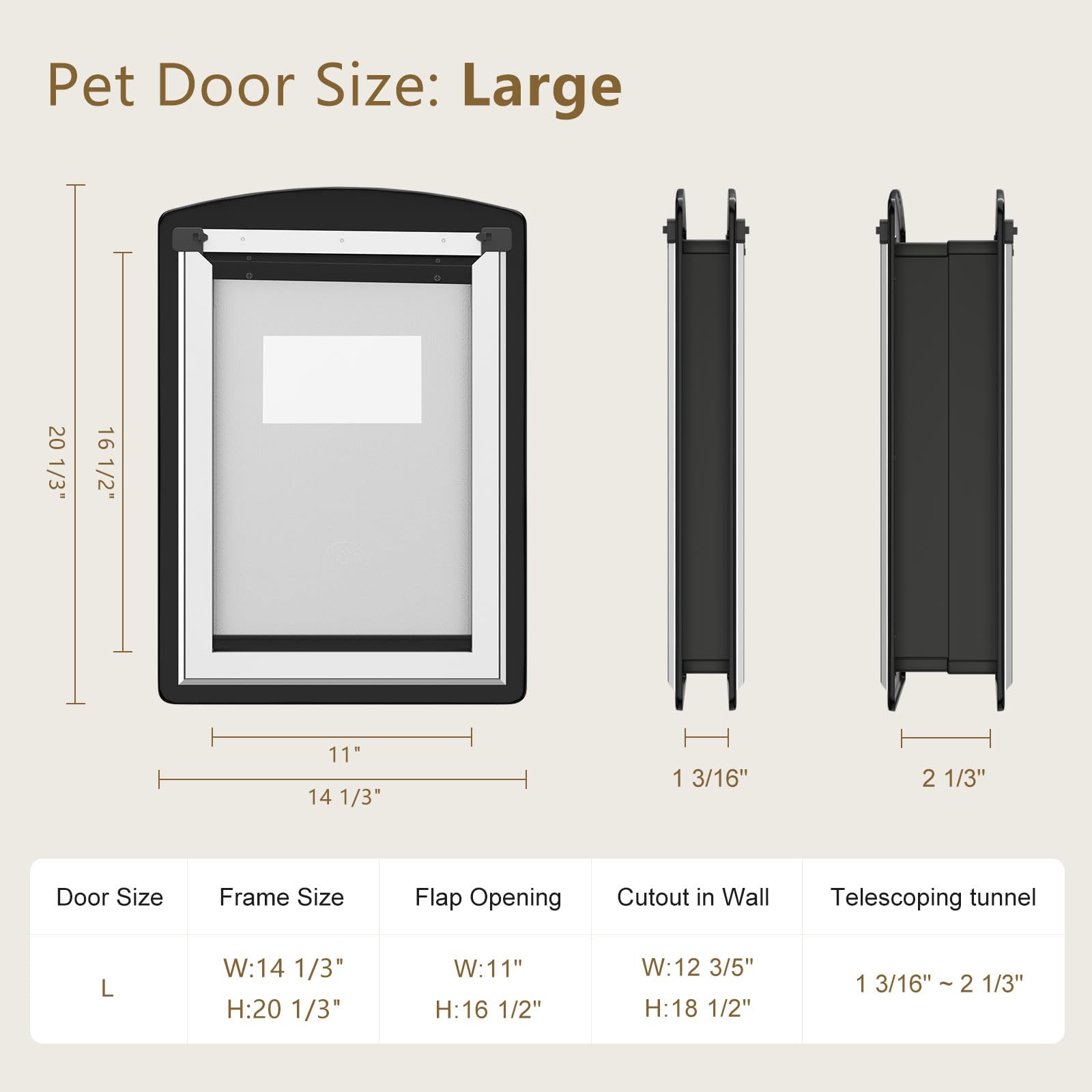 Mavricflex Large Dog Door For Door - All-Stainless Steel Frame, Weather-Resistant Double Soft Flaps, 2 Sliding Abs Panels For In