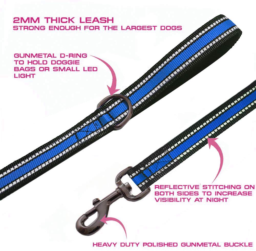 Jsxd Heavy Duty Double Handle Dog Leash - 5 Ft With Comfortable Padded And Reflective Rope, Suitable For Small, Medium, Large Do
