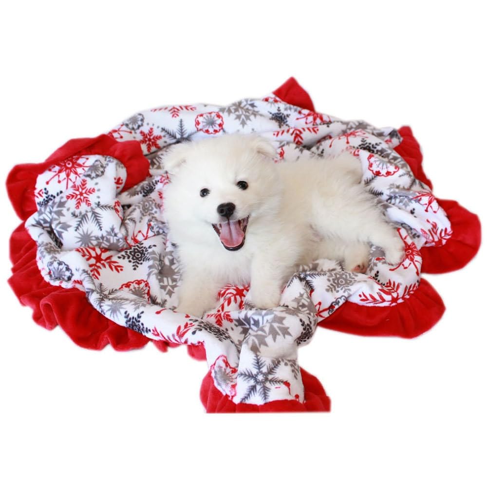 Christmas Dog, Puppy & Pet or Cat Sleepytime Cuddle Blankets, &quot;Red Snowflake&quot; Carrier