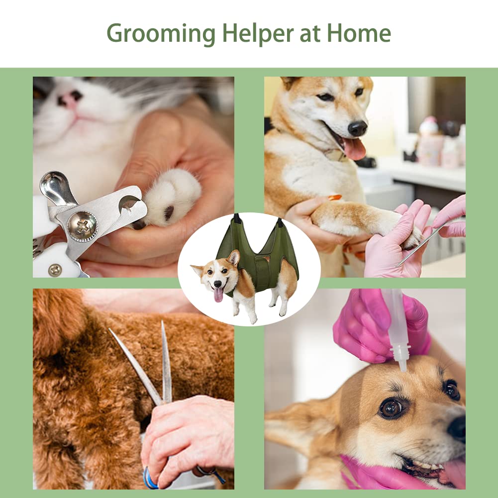 Mklhgty Pet Dog Grooming Hammock Harness, Breathable Nylon Sling for Dogs & Cats, Small, Green, Includes Nail Clippers & File
