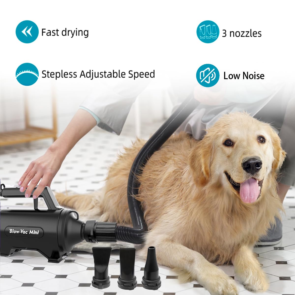 Dog Dryer High Velocity Professional Dog/Pet Grooming Force Hair Dryer/Blower (Smd-06P) (Black)
