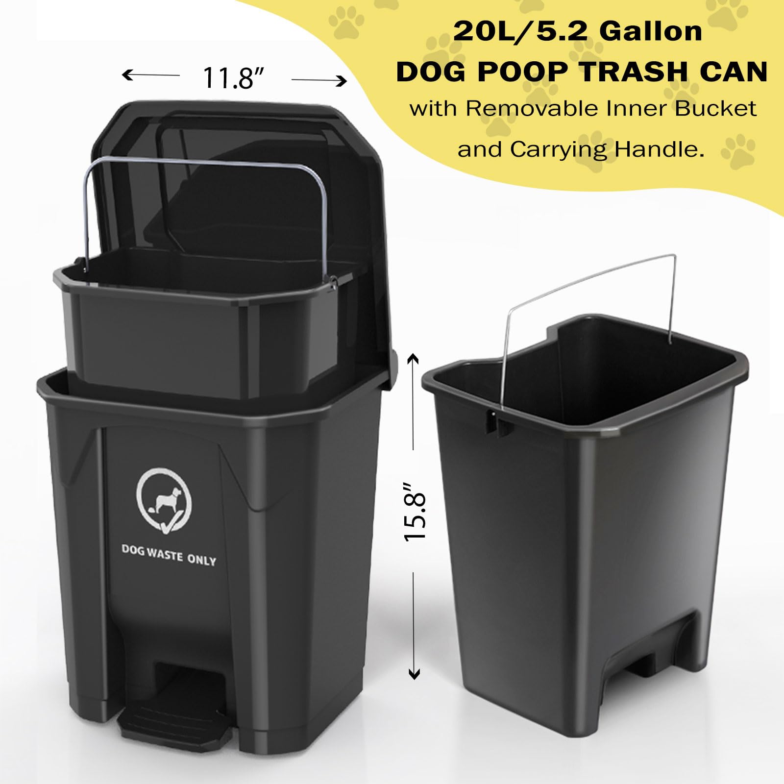 Meegood Dog Poop Trash Can For Outdoors With Dog Pooper Scooper, 20L/5.2 Gal Large Capacity Dog Waste Trash Can With Lid, Pedal