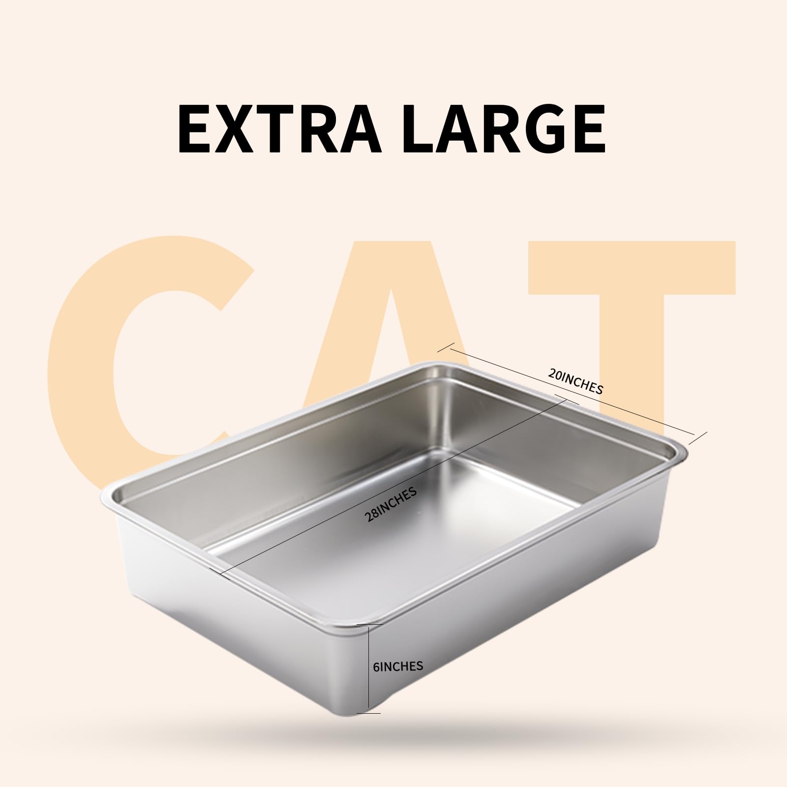 Yangbaga Extra Large Stainless Steel Litter Box, 28 X 20 X 6 Ultimate Metal Cat Litter Box With High Sides, Sturdy Long-Lasting