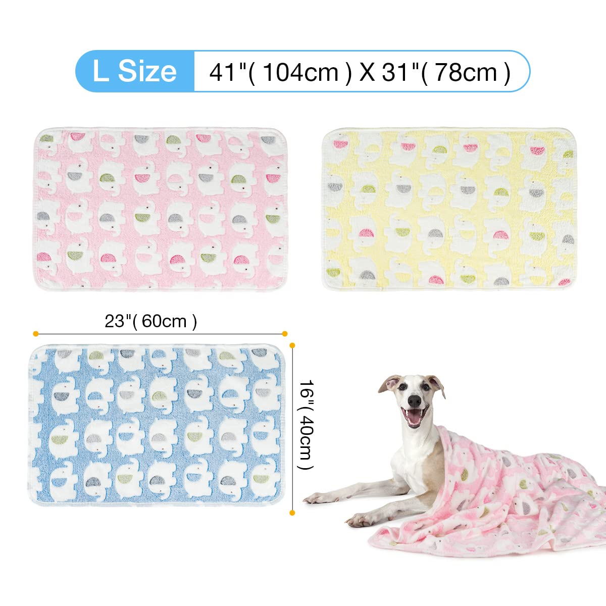 Pet Soft 1 Pack 3 Blankets Pet Blankets For Dogs - Fluffy Cats Dogs Blankets For Small Medium & Large Dogs, Cute Print Pet Throw Puppy Blankets Fleece (Elephant, 3L)