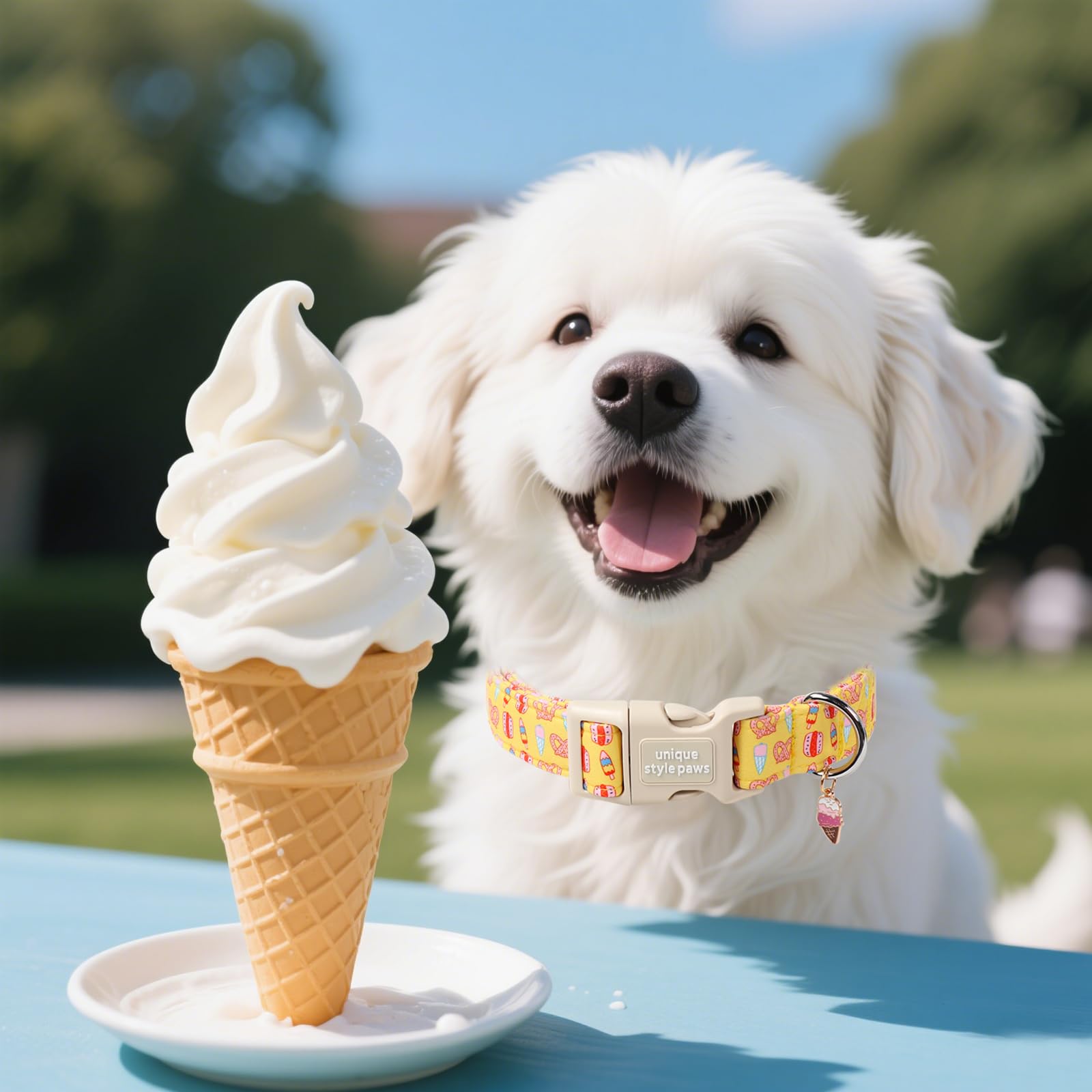 Unique Style Paws Summer Dog Collar,Yellow Dog Collars With Hamburg,Icecream,Bread Pattern,Adjustable Puppy Collar For Small,Med