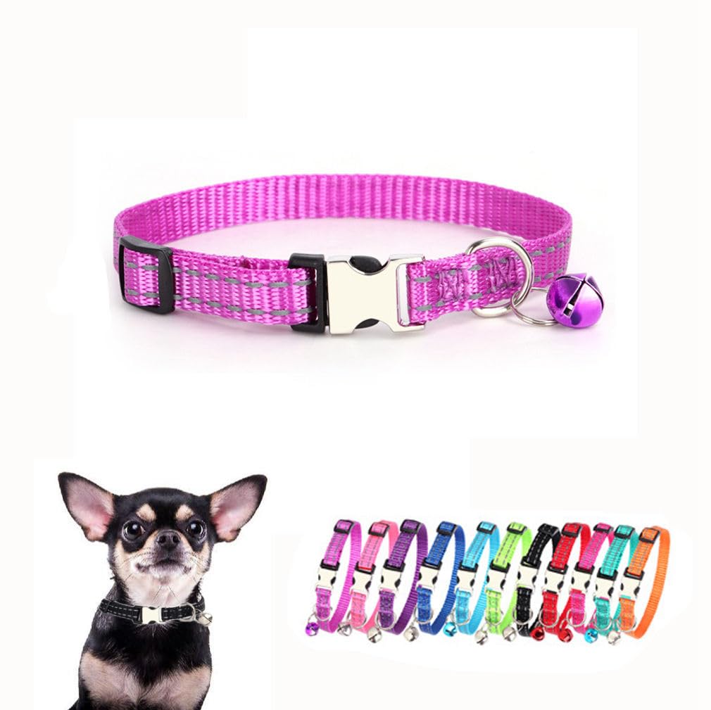 Purple Dog Collar With Bells For Small Dogs, Reflective Nylon Metal Buckle Xs Cat Collars With Bell For Tiny Pet Female Cats Gir
