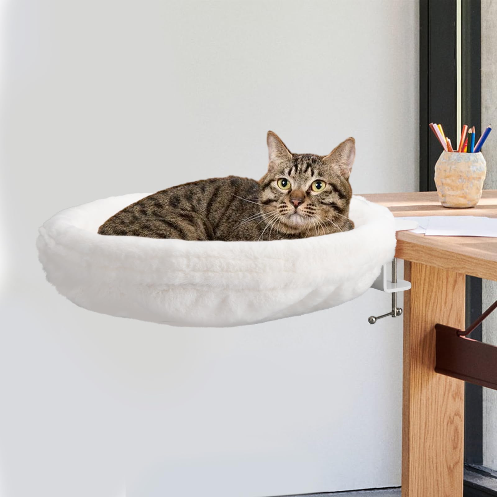 Cat Desk Bed - Cat Hammock For Desk, Soft Faux Fur Fabric, Adjustable Cat Shelf Bed For Indoor Cats, Easy Installation, Washable
