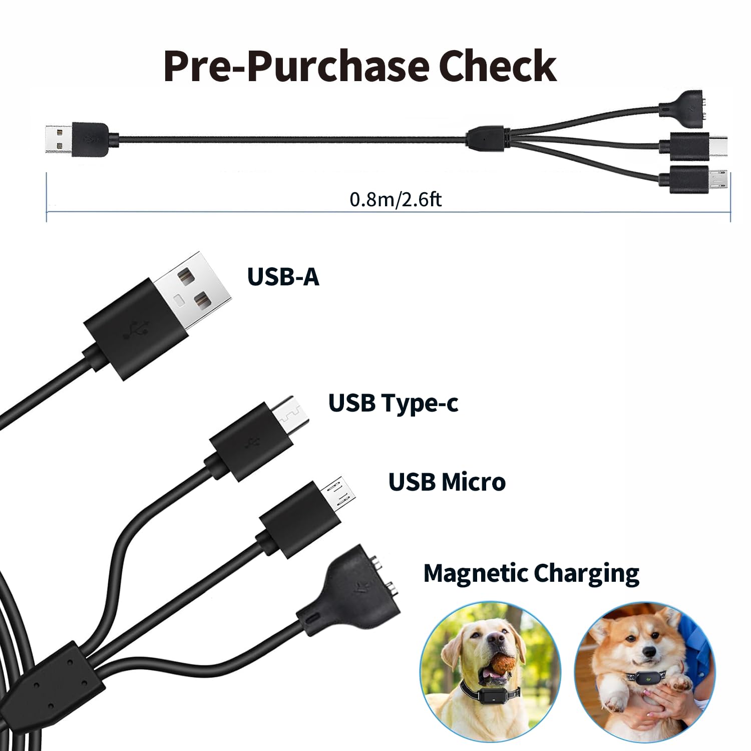 3-In-1 Charger Replacement For Dog Training Collar, Compatible With Delupet Yawpet Nvk Jugbow Uke Jsclyan Shock Collars, 5W Fast