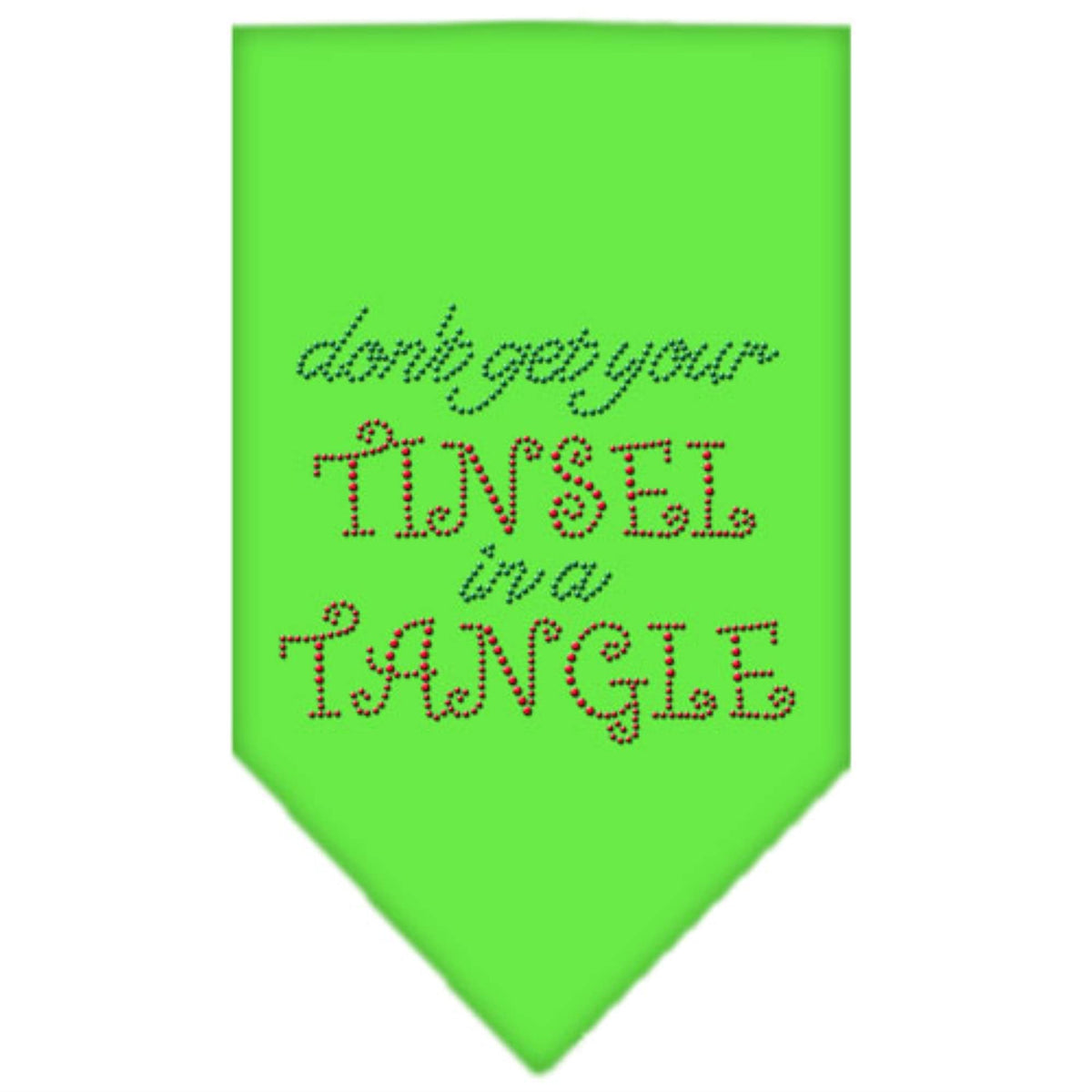Christmas Pet and Dog Bandana Rhinestone, &quot;Don't Get Your Tinsel In A Tangle&quot; Lime Green Large
