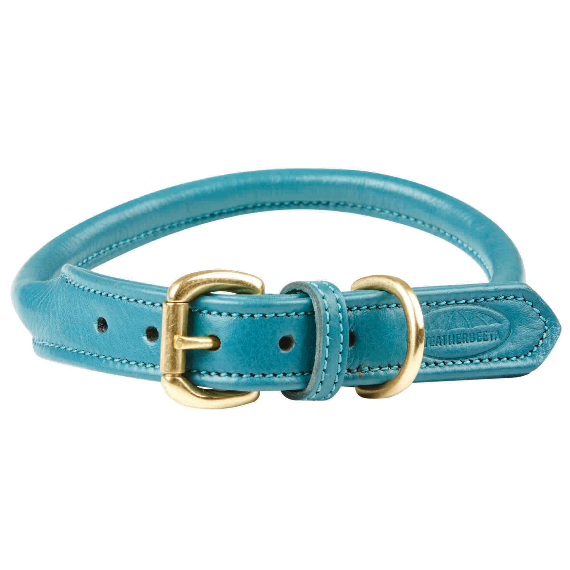 Weatherbeeta Rolled Leather Dog Collar, Teal, Extra Small