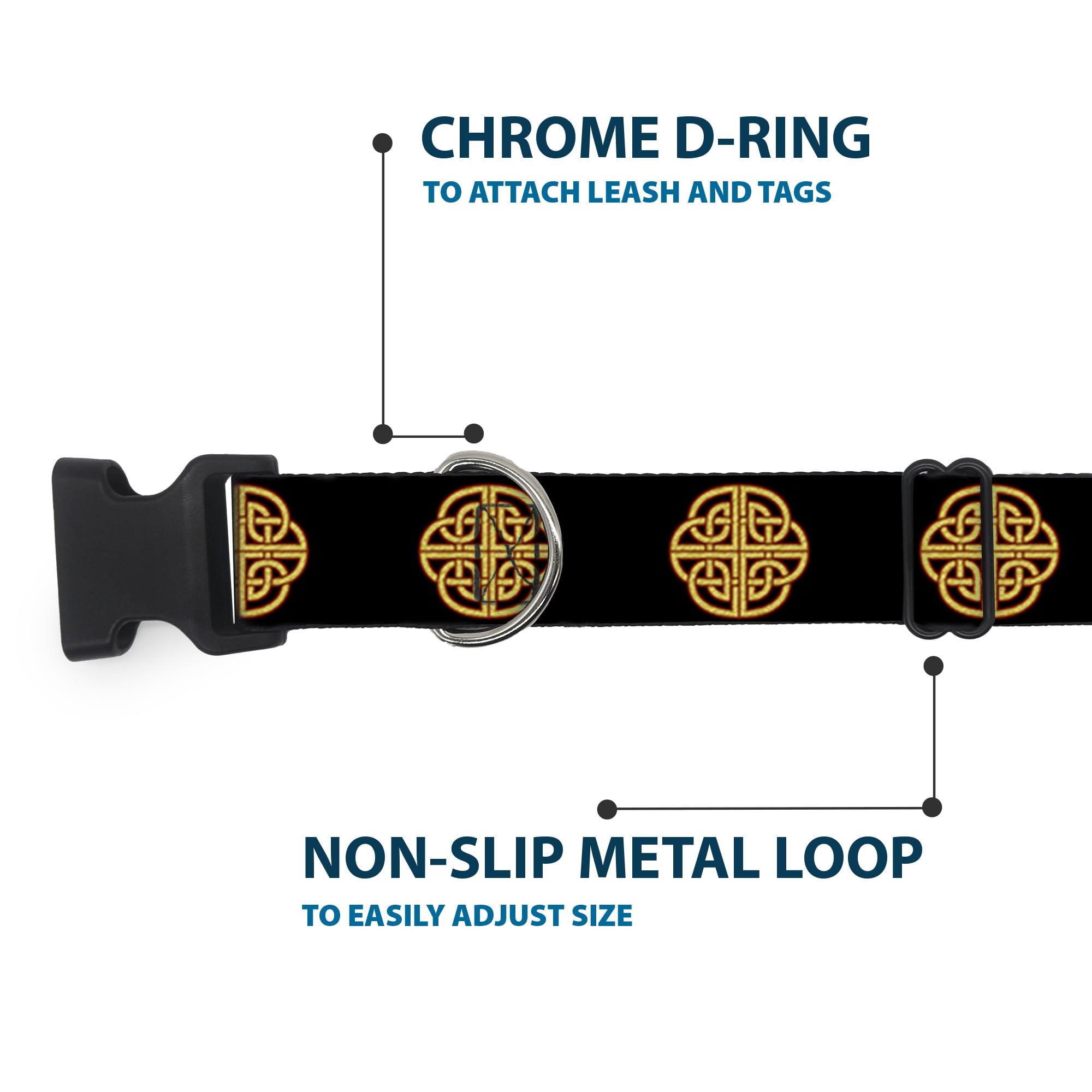 Buckle-Down Plastic Clip Collar - Celtic Knot Black/Burgundy/Gold - 1'' Wide - Fits 15-26'' Neck - Large