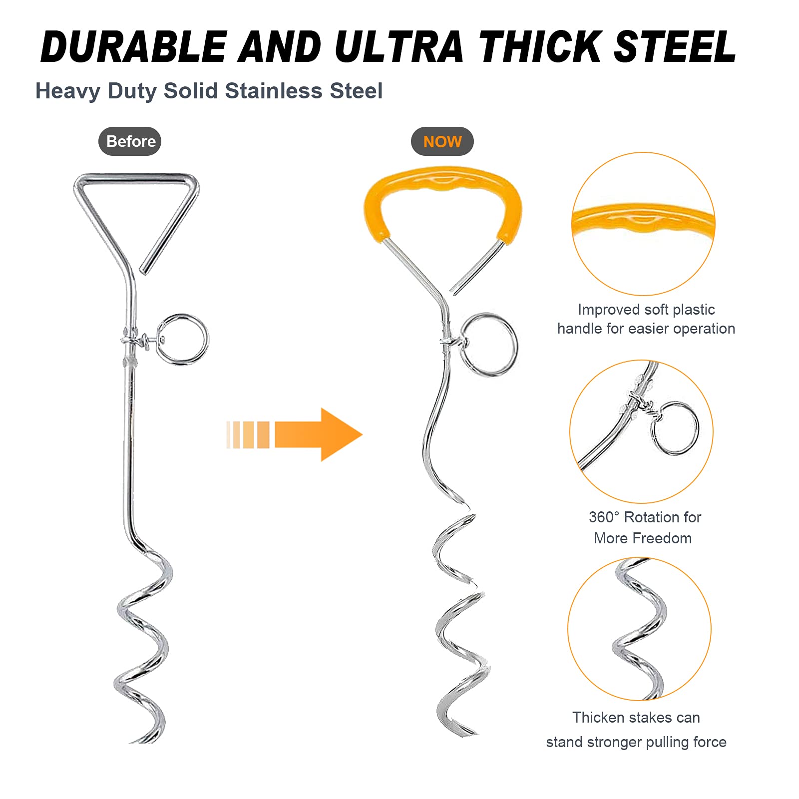 Dog Tie Out Cable And Stake 32/16/10 Ft Outdoor, Yard And Camping, For Medium To Large Dogs Up To 125 Lbs, 16'' Stake, 32/16/10